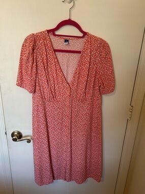 Old Navy Coral-Red Floral Midi Dress